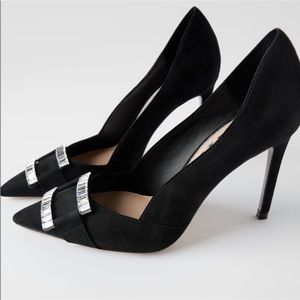 Black suede Zara heeled pump with Rhinestone detail